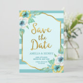 Minze und Imitate Gold Floral Save the Date Karte (Stehend Vorderseite)