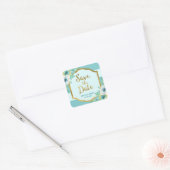 Minze und Imitate Gold Floral Save the Date Quadratischer Aufkleber (Umschlag)