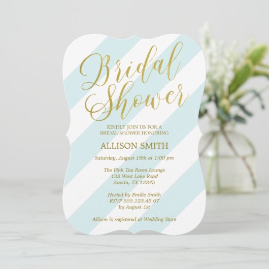 Minze und Imitate Gold Script Typografy Brautparty Einladung (Stehend Vorderseite)