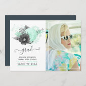 Minze und Kohleflora Rustikales Abschluss Foto Ankündigung (Vorne/Hinten)