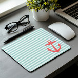Minze und Korallen, nautische Streifen und Niedlic Mousepad<br><div class="desc">Preppy Horizontal Nautical Stripes und Niedlicher Anker. Das wäre ein wirklich niedliches Geschenk für eine Studentinnenverbindung!</div>