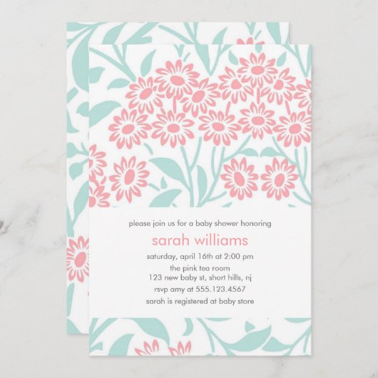 Minze- und Korallenflorentüschdusche Einladung (Vorne/Hinten)