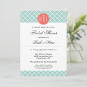 Minze und Korallenfolie mit benutzerdefiniertem Mo Einladung (Stehend Vorderseite)