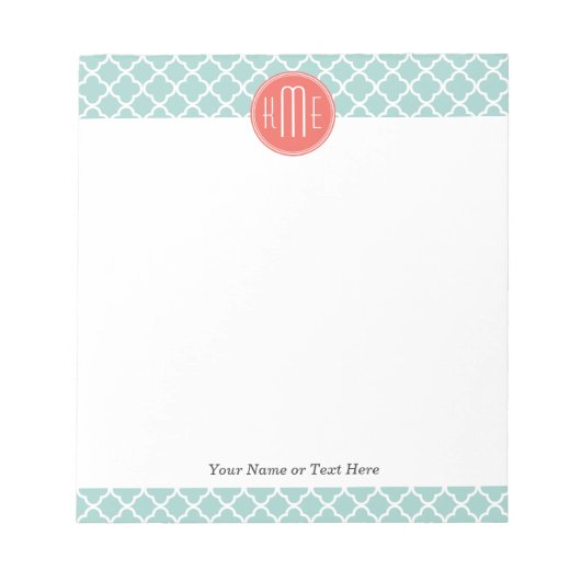 Minze und Korallenfolie mit benutzerdefinierter Mo Notizblock (Vorderseite)