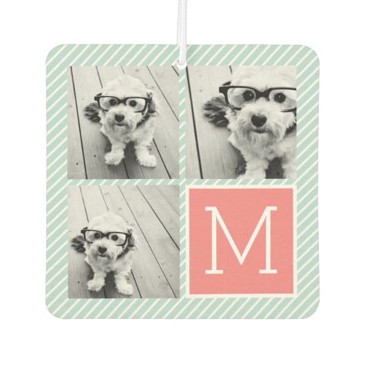 Minze und Korallenfoto-Collage Custom Monogram Autolufterfrischer (Vorderseite)