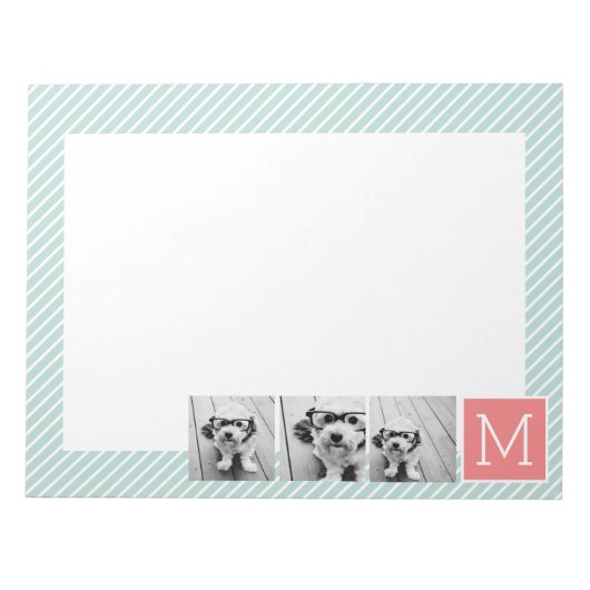 Minze und Korallenfoto-Collage Custom Monogram Notizblock (Vorderseite)