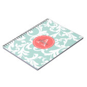 Minze und korallenroter mit Monogramm Damast-Druck Notizblock (Linke Seite)