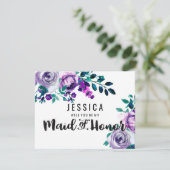Minze und Lila Blume werden Sie meine Trauzeugin s Einladung (Stehend Vorderseite)