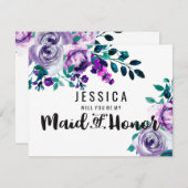 Minze und Lila Blume werden Sie meine Trauzeugin s Einladung (Vorne/Hinten)