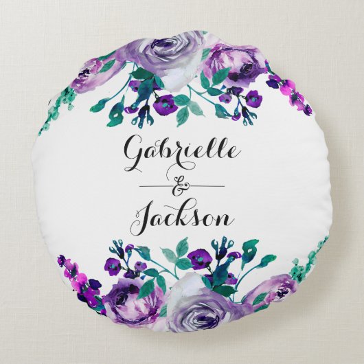 Minze und Lila Blumenring Rundes Kissen (Rückseite)