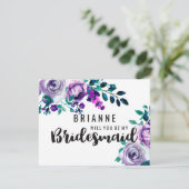 Minze und Lila Flora werden Sie meine Brautjungfra Einladung (Stehend Vorderseite)