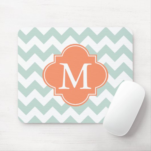Minze und Orange Moderne Zickzack Monogramm Mousepad (Mit Mouse)