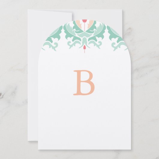 Minze und Peach Damask Einladung zur Hochzeit (Rückseite)