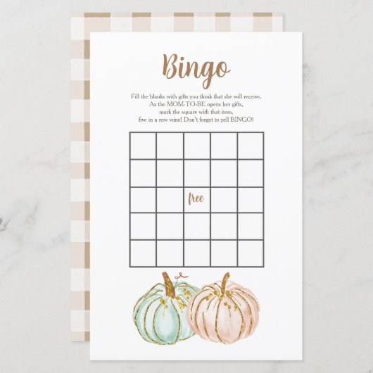 Minze und Peach Pumpkin Gender Reveal Bingo Game (Vorne/Hinten)