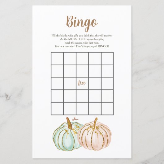 Minze und Peach Pumpkin Gender Reveal Bingo Game (Vorderseite)