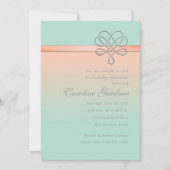 Minze und Pfirsich verzierte Schleife Einladung (Vorderseite)