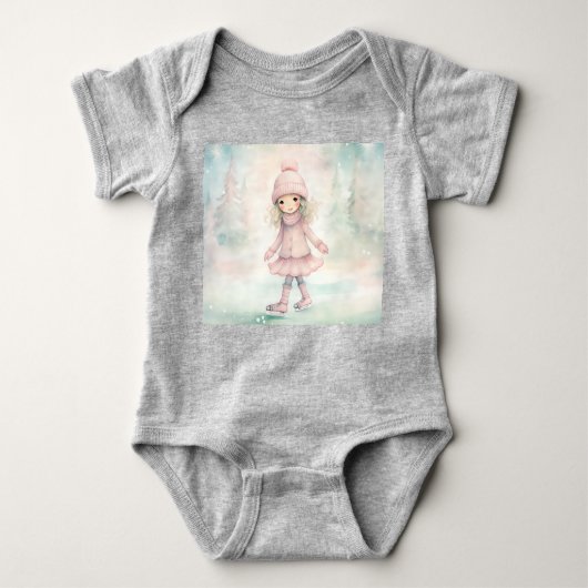 Minze und Pink Winter Scene Girl Skaten Baby Strampler (Vorderseite)