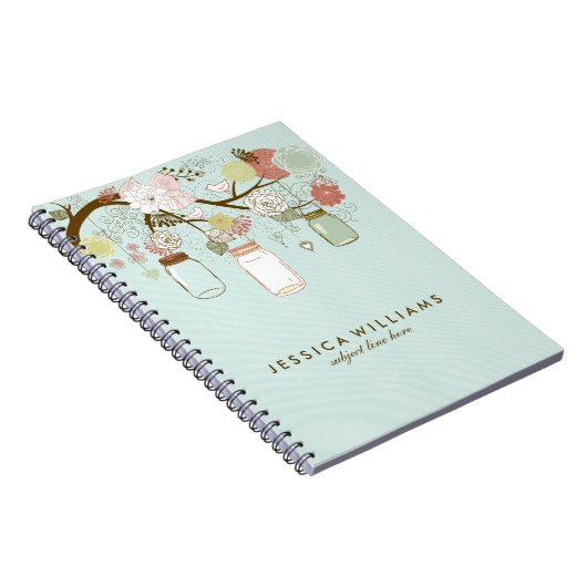 Minze- und Retro-Blume und Mason-Jars Notizblock (Rechte Seite)