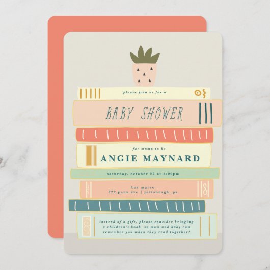 Minze und rosa Bücher für Babydusche Einladung (Vorne/Hinten)