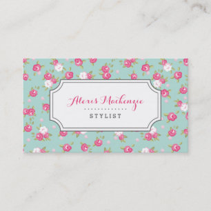 Minze und Rosa Chic Vintage Blumenmuster Visitenkarte