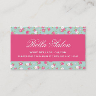 Minze und Rosa Chic Vintage Blumenmuster Visitenkarte