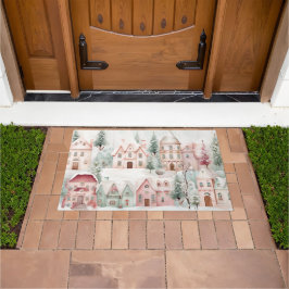 Minze und rosa Gemütliche Wasserfarben Winterlands Fußmatte