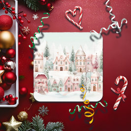 Minze und rosa Gemütliche Wasserfarben Winterlands Getränkeuntersetzer