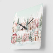 Minze und rosa Gemütliche Wasserfarben Winterlands Quadratische Wanduhr (Winkel)