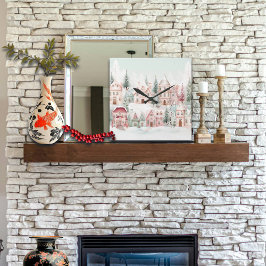 Minze und rosa Gemütliche Wasserfarben Winterlands Quadratische Wanduhr