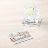 Minze und rosa Gemütliche Wasserfarben Winterlands Rechteckiger Pappuntersetzer (Vor Ort)