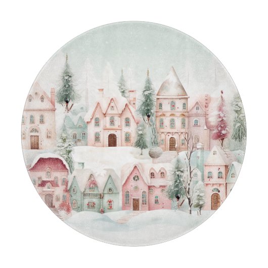 Minze und rosa Gemütliche Wasserfarben Winterlands Schneidebrett (Vorderseite)