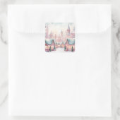 Minze und rosa Gemütlicher Weihnachtsmarkt - Winte Quadratischer Aufkleber (Tasche)