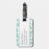 Minze und Rosa-mit Monogramm Damast-Druck Gepäckanhänger (Rückseite vertikal)