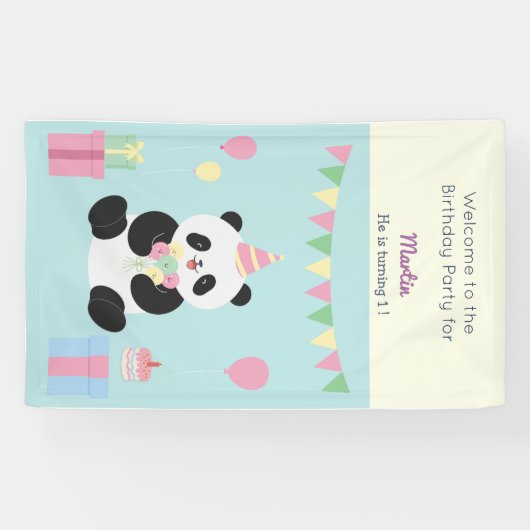 Minze und rosa Panda-Design Banner (Horizontal)