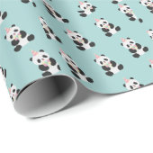 Minze und rosa Panda-Design Geschenkpapier (Rolleneckpunkt)