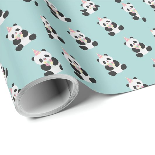 Minze und rosa Panda-Design Geschenkpapier (Rolleneckpunkt)
