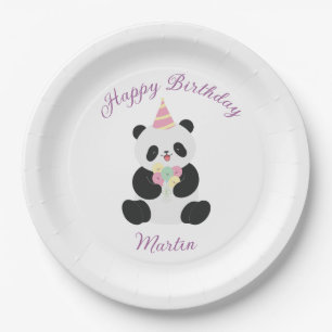 Minze und rosa Panda-Design Pappteller