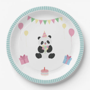 Minze und rosa Panda-Design Pappteller