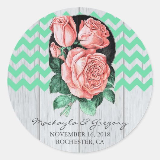 Minze und rosa rustikale Hochzeitsticker Runder Aufkleber (Vorderseite)
