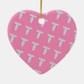 Minze und rosa Silberbuchstabe T Keramik Ornament (Hinten)