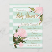 Minze und rosa Stripe Babydusche Einladung (Vorne/Hinten)