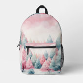 Minze und rosa Tannenbäume Winterlandschaft Bedruckter Rucksack (Vorderseite)