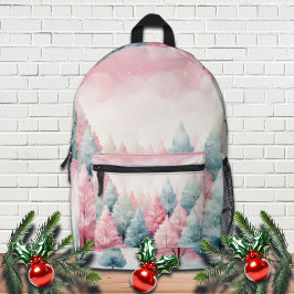 Minze und rosa Tannenbäume Winterlandschaft Bedruckter Rucksack
