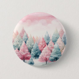 Minze und rosa Tannenbäume Winterlandschaft Button