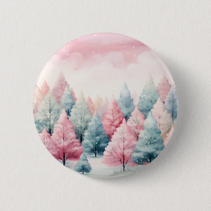 Minze und rosa Tannenbäume Winterlandschaft Button