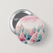Minze und rosa Tannenbäume Winterlandschaft Button (Vorne & Hinten)