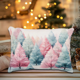 Minze und rosa Tannenbäume Winterlandschaft Dekokissen