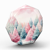 Minze und rosa Tannenbäume Winterlandschaft Fotoblock (Links)