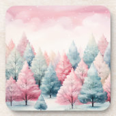 Minze und rosa Tannenbäume Winterlandschaft Getränkeuntersetzer (Vorderseite)