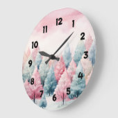 Minze und rosa Tannenbäume Winterlandschaft Große Wanduhr (Winkel)